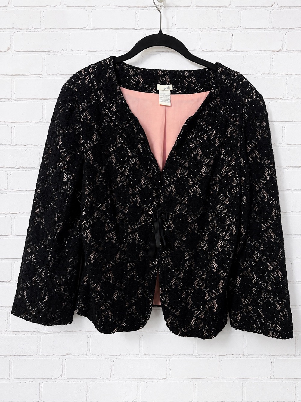 Vintage Anthropologie Odille Black Lace Pink Lined Jacket Size 10 Y2K